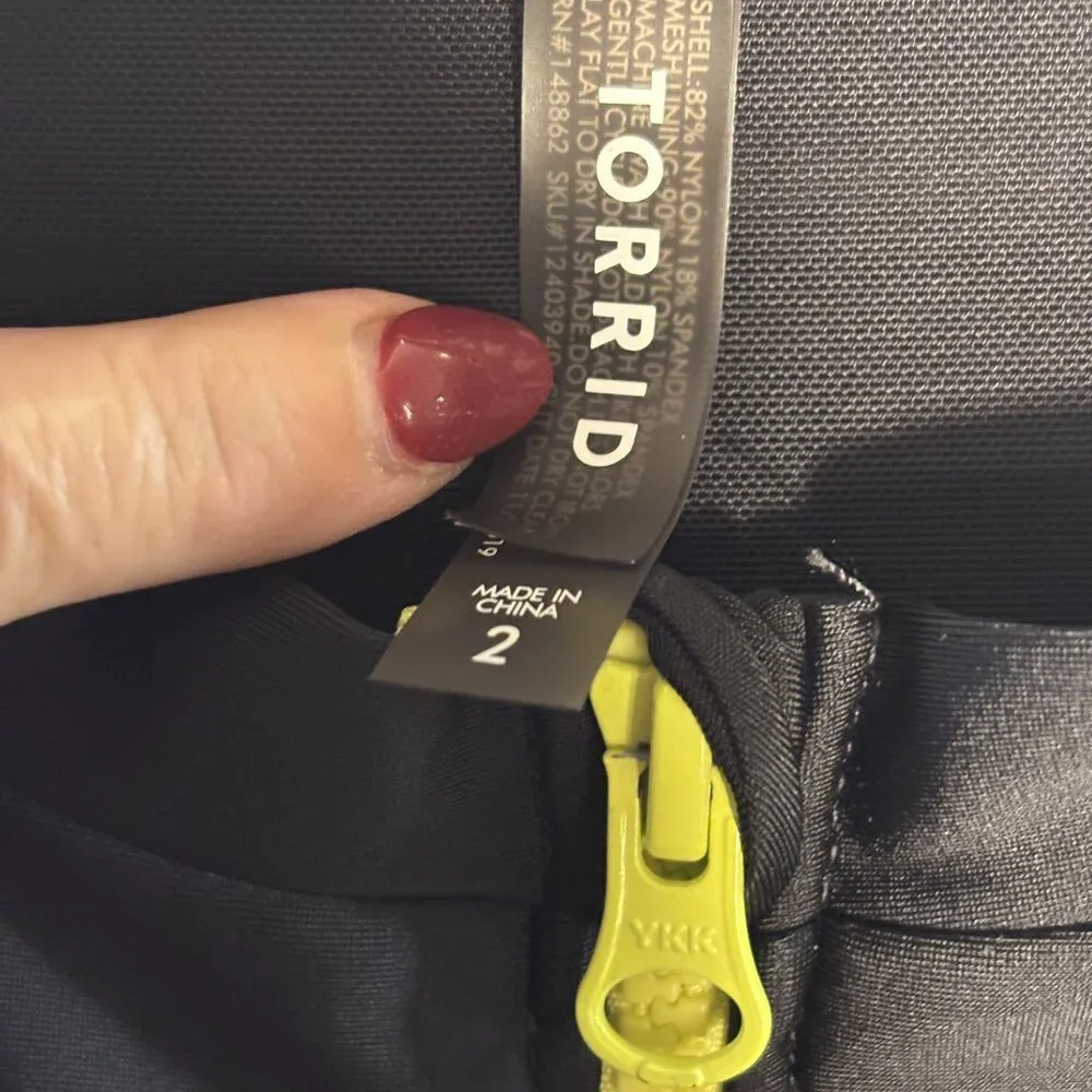 Long Sleeve Black One-Piece Swimsuit With Neon Yellow Zipper By Torrid Size 2 - Picture 4 of 9